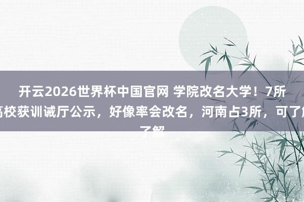 开云2026世界杯中国官网 学院改名大学!7所高校获训诫厅公示,好像率会改名,河南占3所,可了解