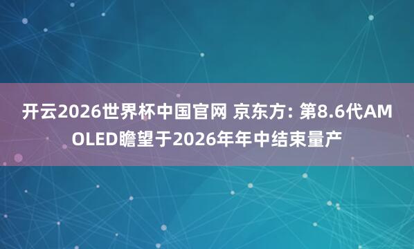 开云2026世界杯中国官网 京东方: 第8.6代AMOLED瞻望于2026年年中结束量产